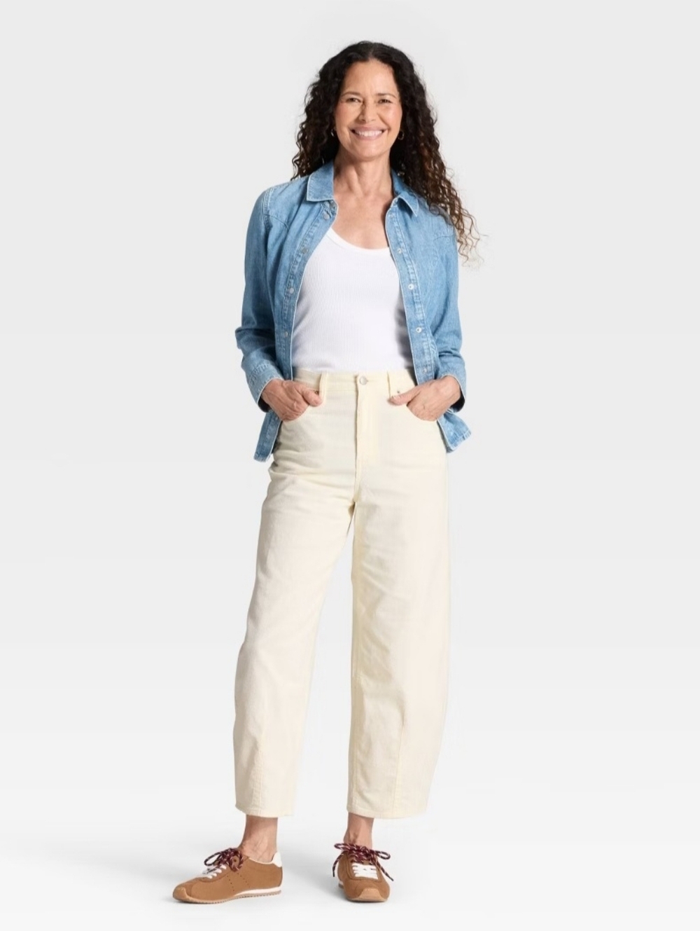 Women's High-Rise Corduroy Barrel Jeans - Universal Thread' Cream - Picture 3 of 3
